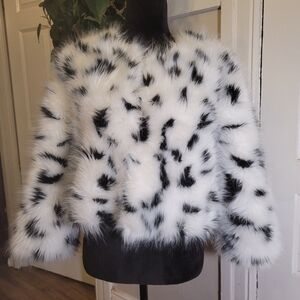 Stylish Black and White Faux Fur Jacket